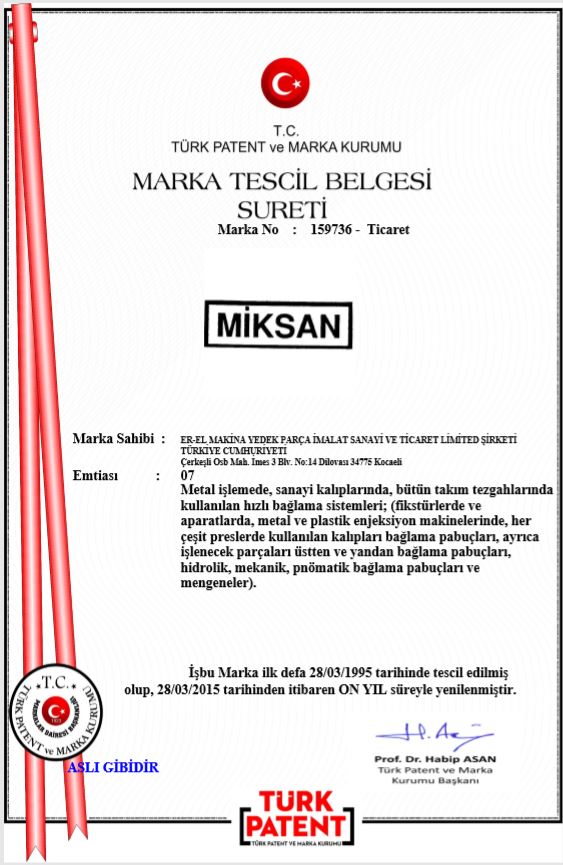 MİKSAN Trademark Registration Certificate (159736)